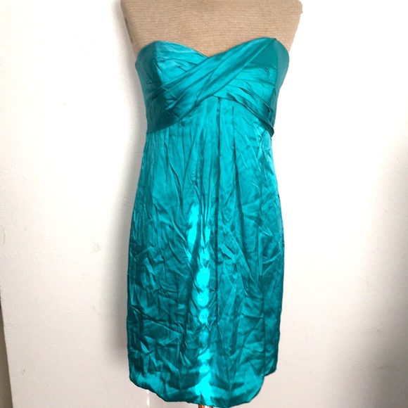 Nicole Miller Dresses & Skirts - VTG Y2k NICOLE MILLER PETITES 100%SILK RUCHED DRAPED TEAL MIDI DRESS SZ 8P